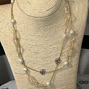 PACIFIC PEARLS AUTHENTIC 18K GOLD-FILLED SWAROVSKI CRYSTALS & PEARLS NECKLACE